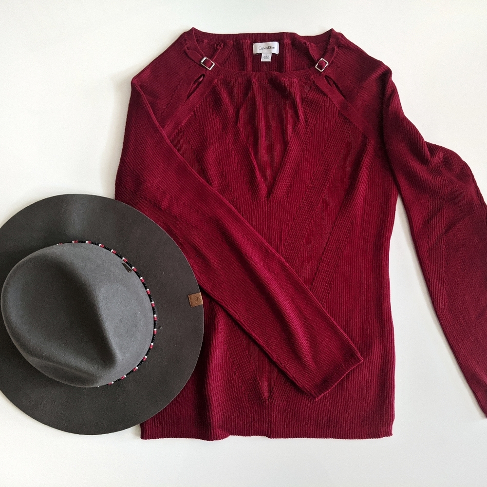 Calvin Klein Red Sweater w Shoulder Detail